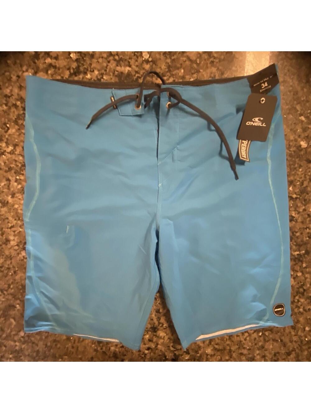 O'Neill NWT Y2K Hyperfreak Men's Solid Blue Stretch Board Shorts Bottom Size 34